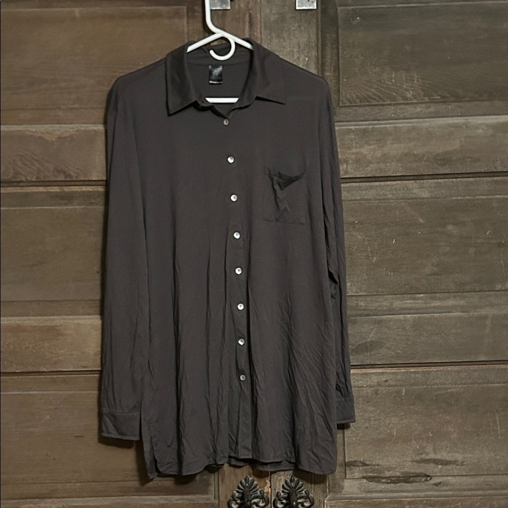 Peruvian Connection Cotton‎ Long Sleeves Tunic Button Shirt Size XL Brown Shell